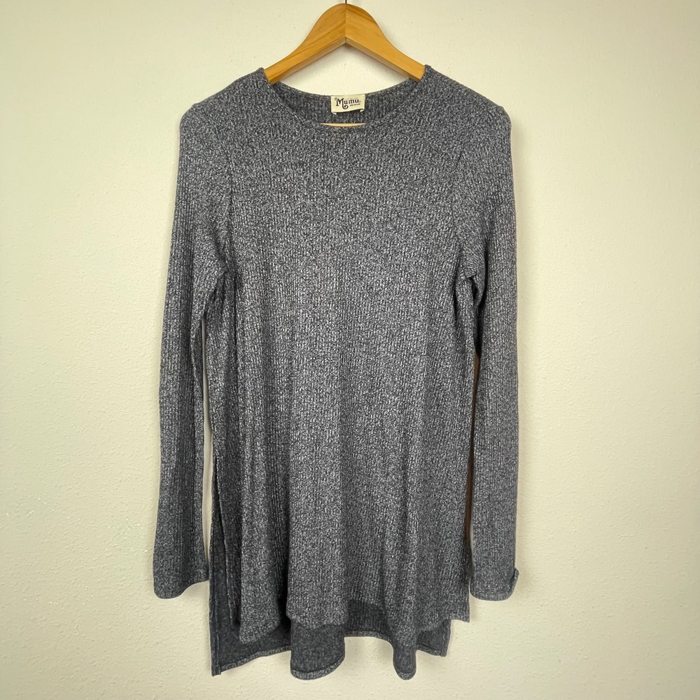 Show Me Your Mumu Tunic Top M Long Sleeve Ribbed Side Slits Boho Casual Layering